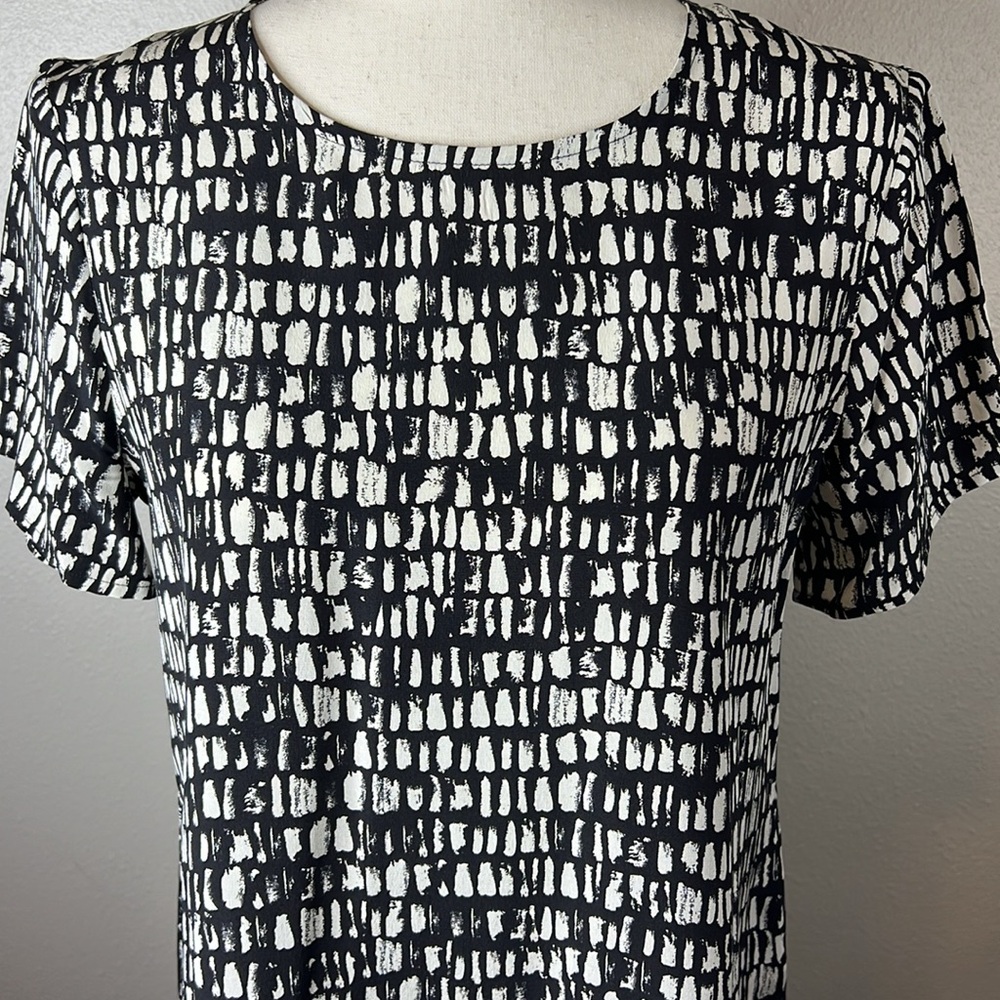 EILEEN FISHER Renew‎ Seraglio 100% Silk Top Blouse Black Cream Career Classic XS